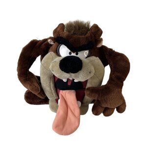 Vintage Large Tazmanian Devil Looney Tunes Plush, Toy, Mouth Open, Cartoon 13.5”